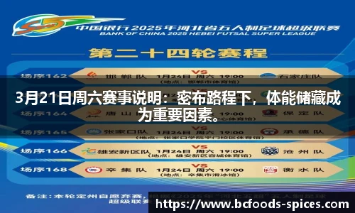 3月21日周六赛事说明：密布路程下，体能储藏成为重要因素。